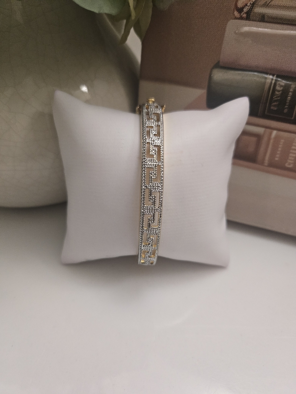 EUC Gold Tone Greca Print Bangle Bracelet